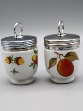 2 Vtg Royal Worcester Porcelain Single Size Egg Coddlers Evesham Wild Berry